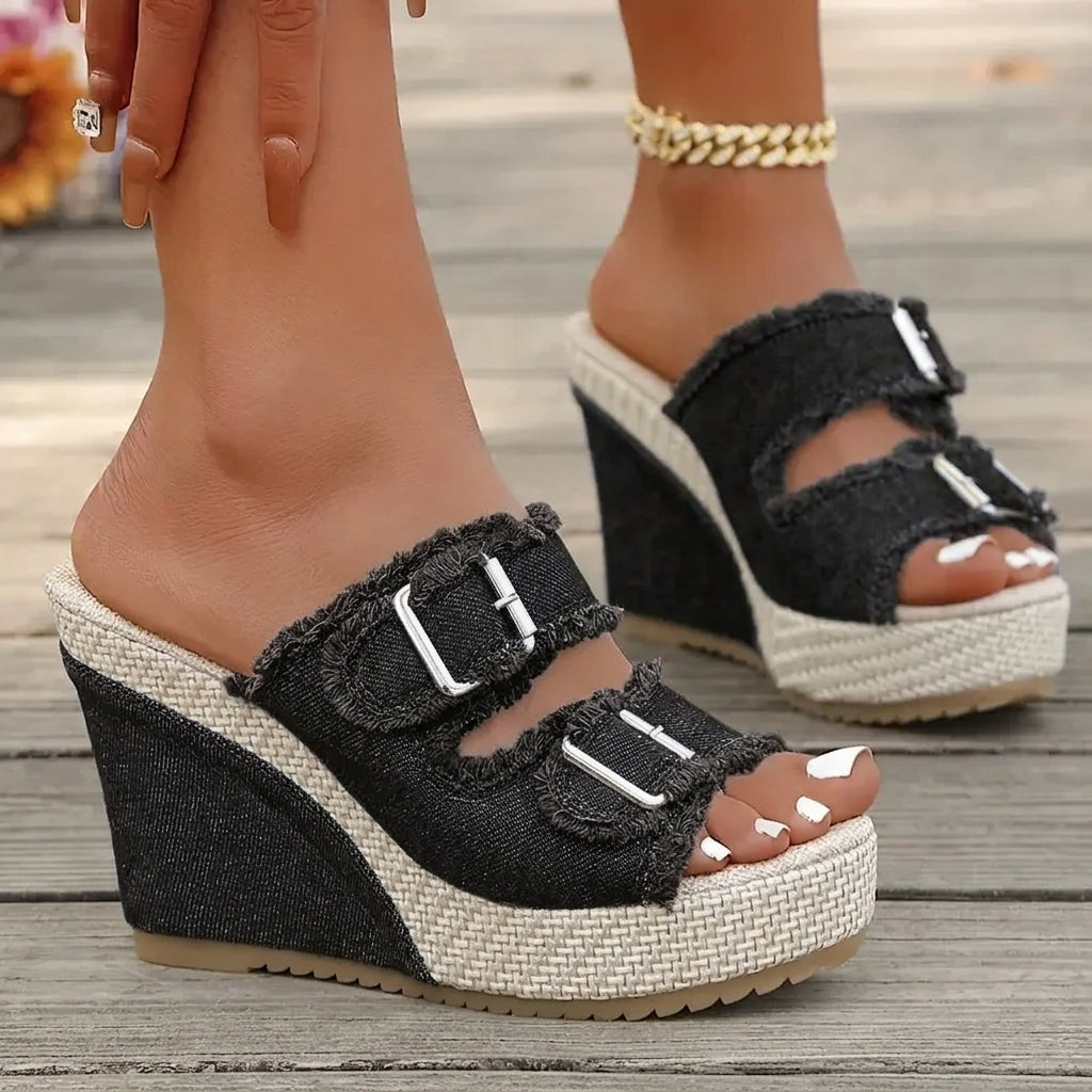 Sleehak sandalen | Denim sandalen met open teen