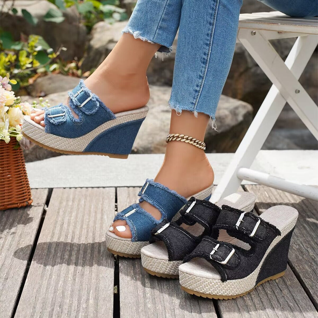 Sleehak sandalen | Denim sandalen met open teen