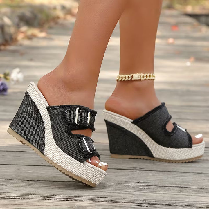 Sleehak sandalen | Denim sandalen met open teen
