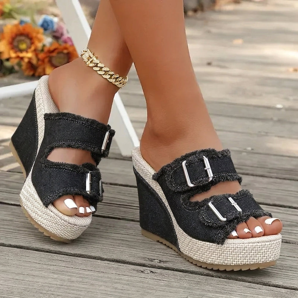 Sleehak sandalen | Denim sandalen met open teen