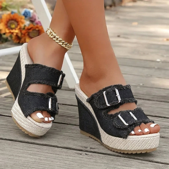 Sleehak sandalen | Denim sandalen met open teen