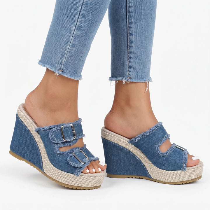Sleehak sandalen | Denim sandalen met open teen