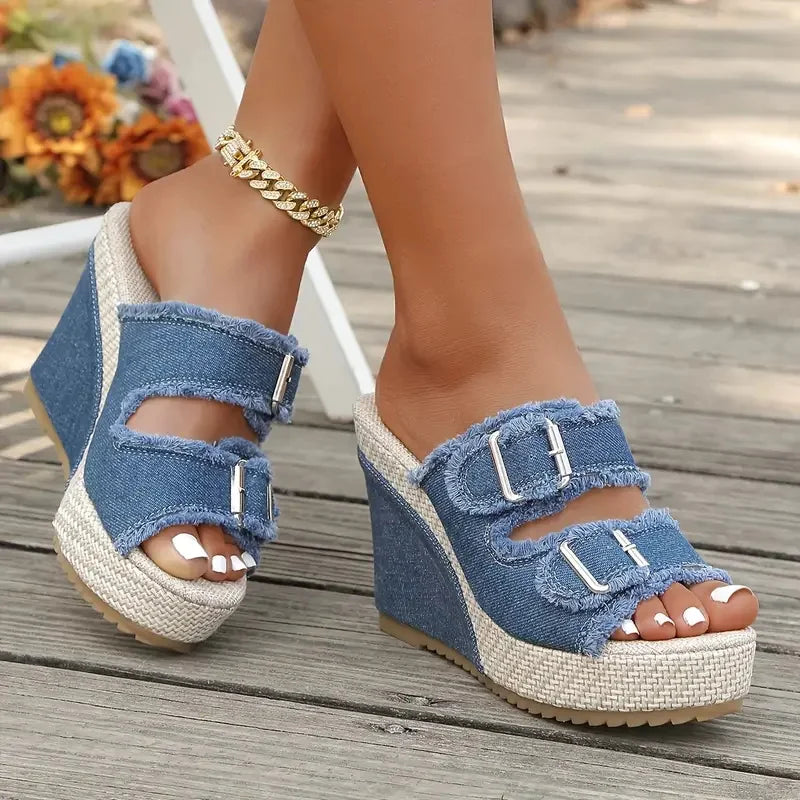 Sleehak sandalen | Denim sandalen met open teen