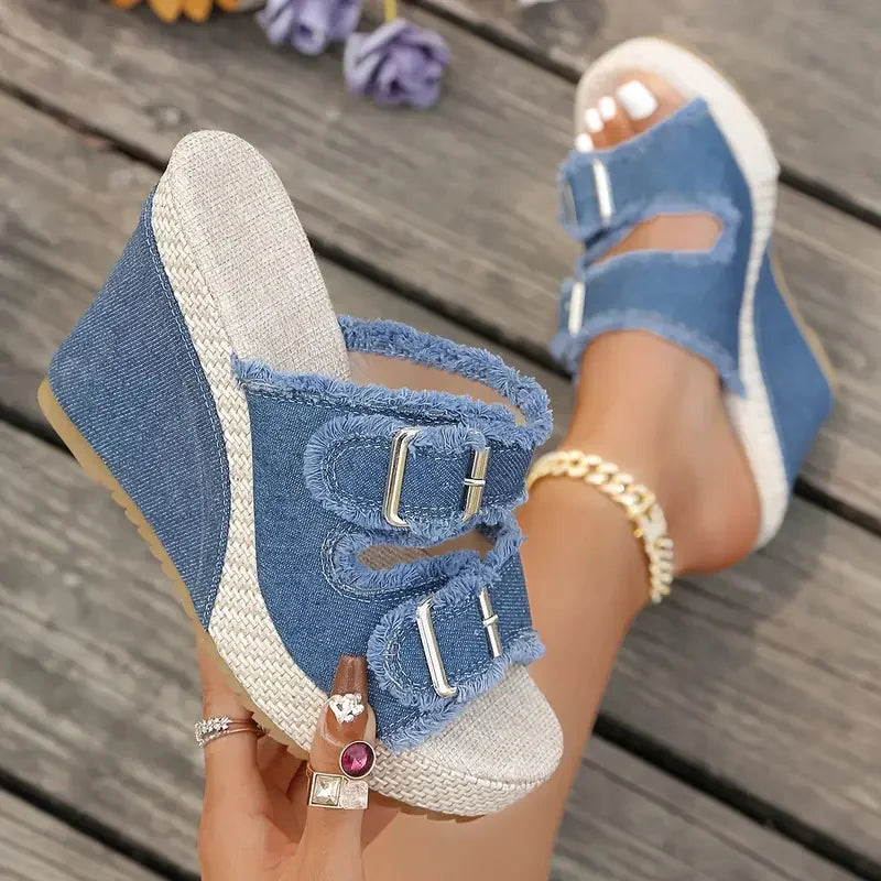Sleehak sandalen | Denim sandalen met open teen