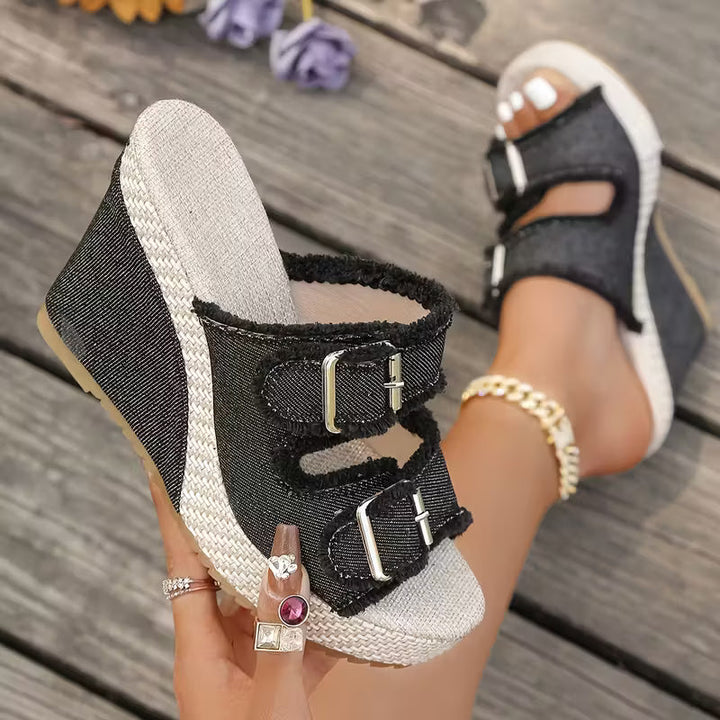 Sleehak sandalen | Denim sandalen met open teen