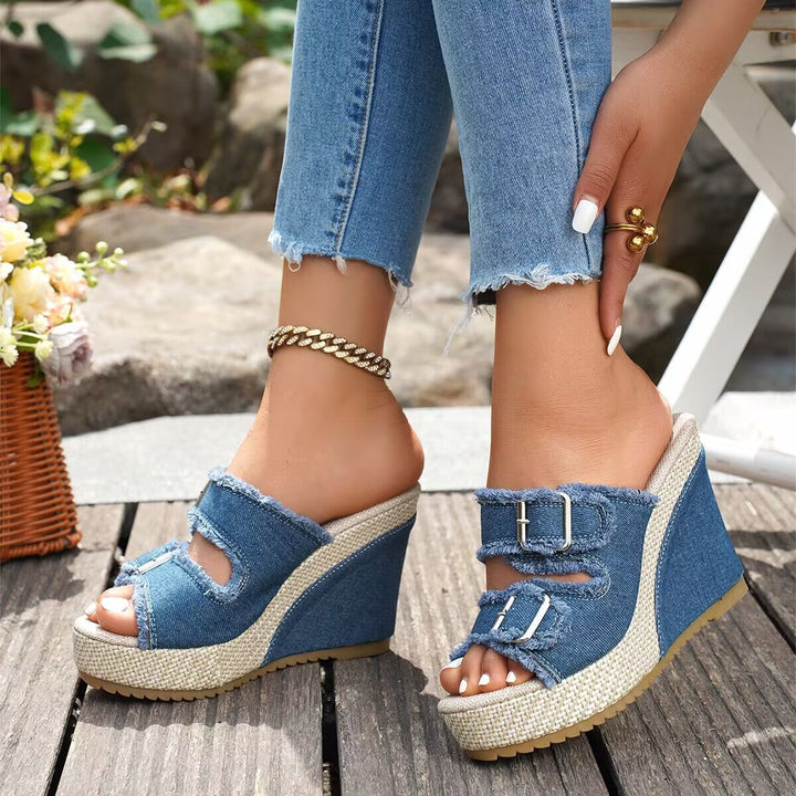 Sleehak sandalen | Denim sandalen met open teen