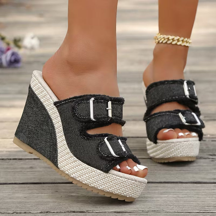 Sleehak sandalen | Denim sandalen met open teen