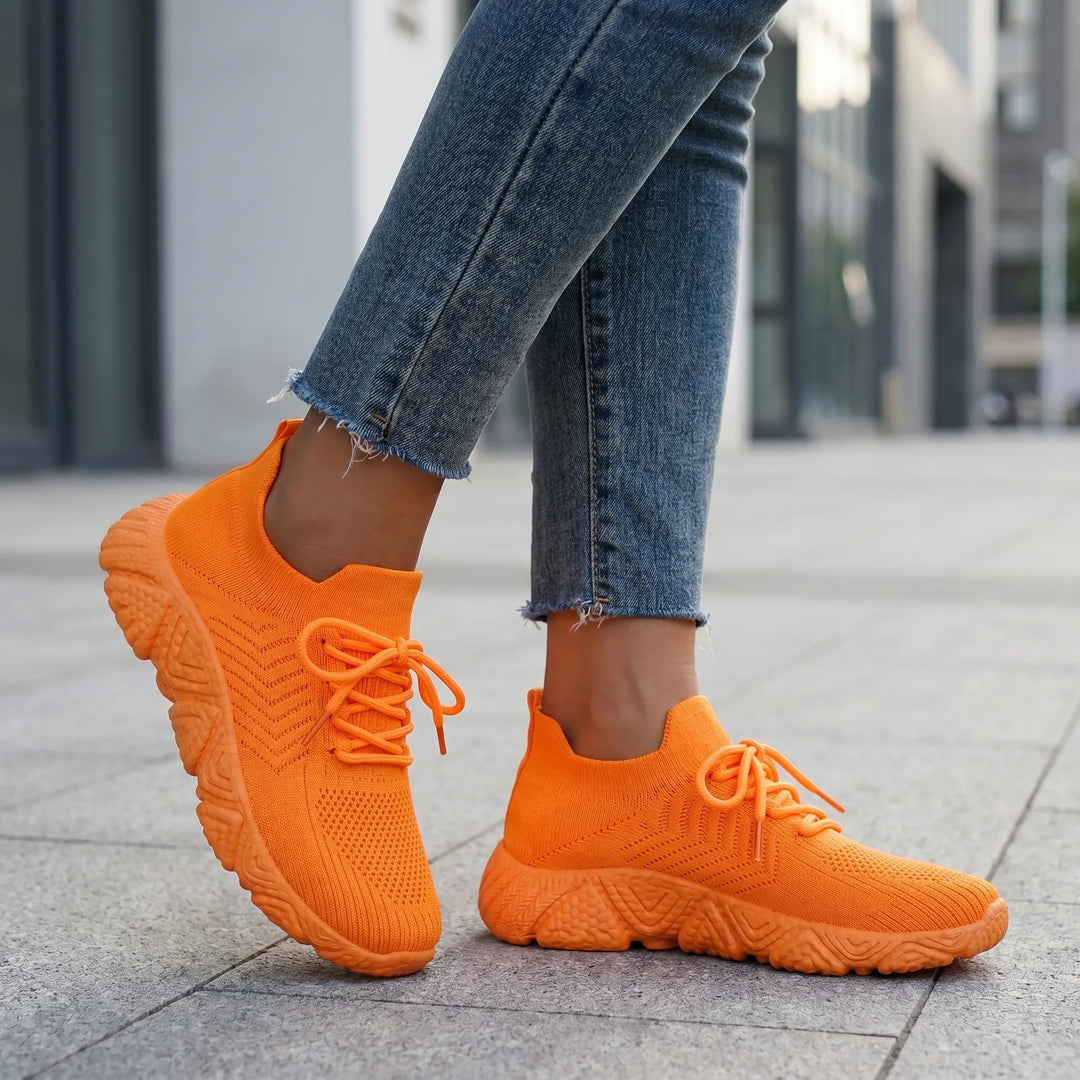 Sneakers | Oranje sneakers met ademend knit design