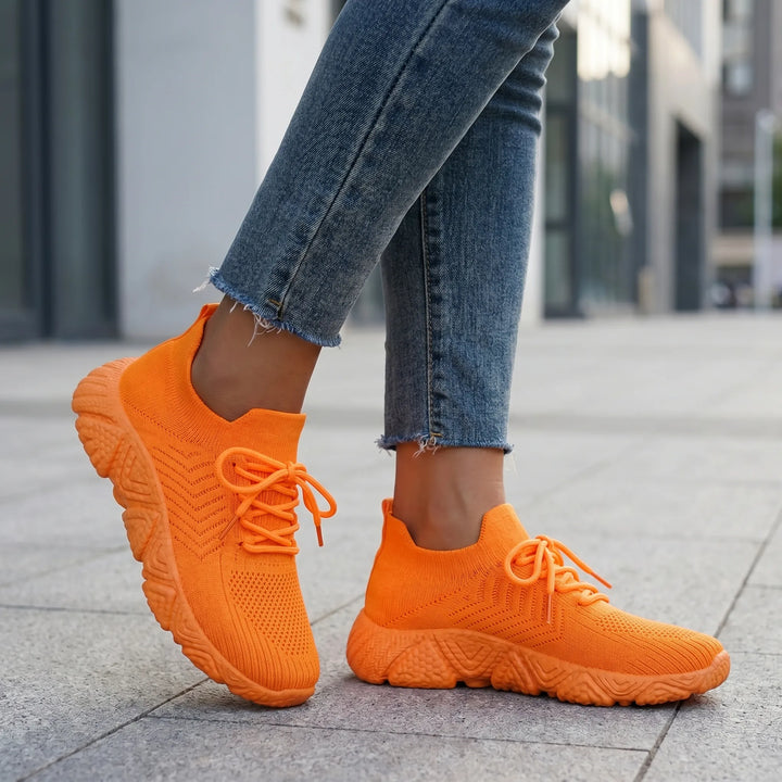 Sneakers | Oranje sneakers met ademend knit design