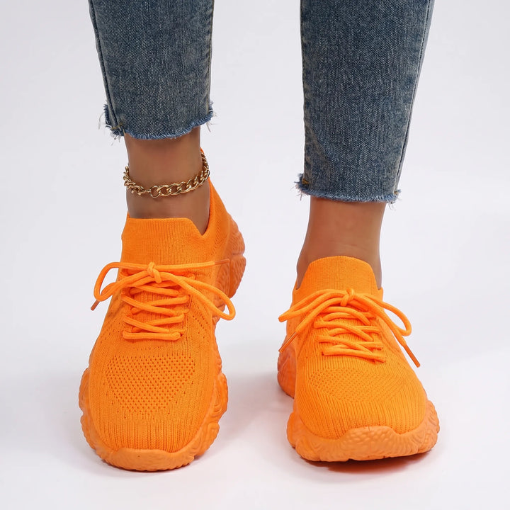Sneakers | Oranje sneakers met ademend knit design