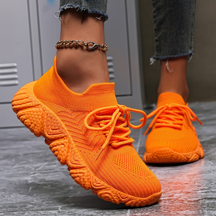 Sneakers | Oranje sneakers met ademend knit design
