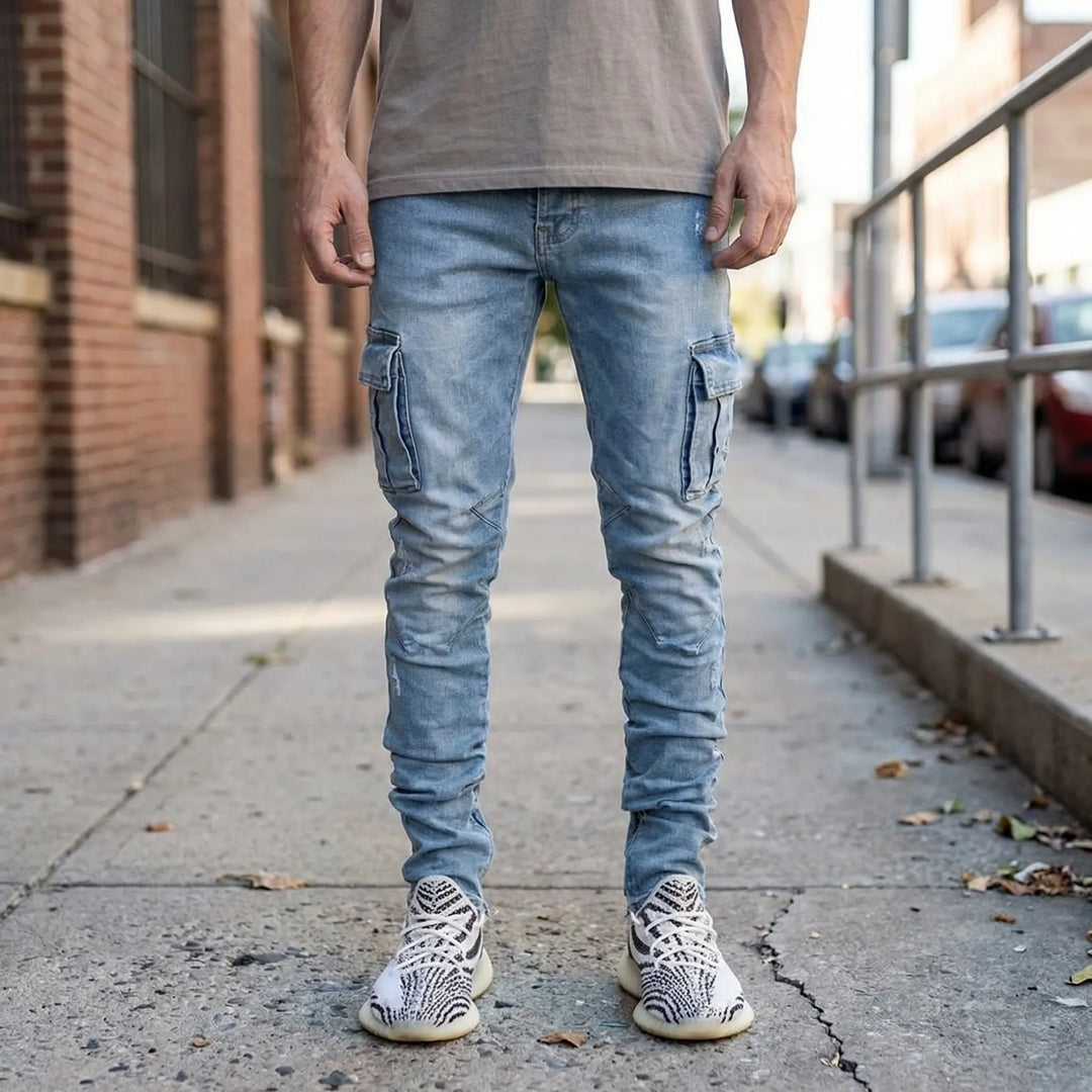 Spijkerbroek heren | Slim fit cargo jeans met stretch en zakken
