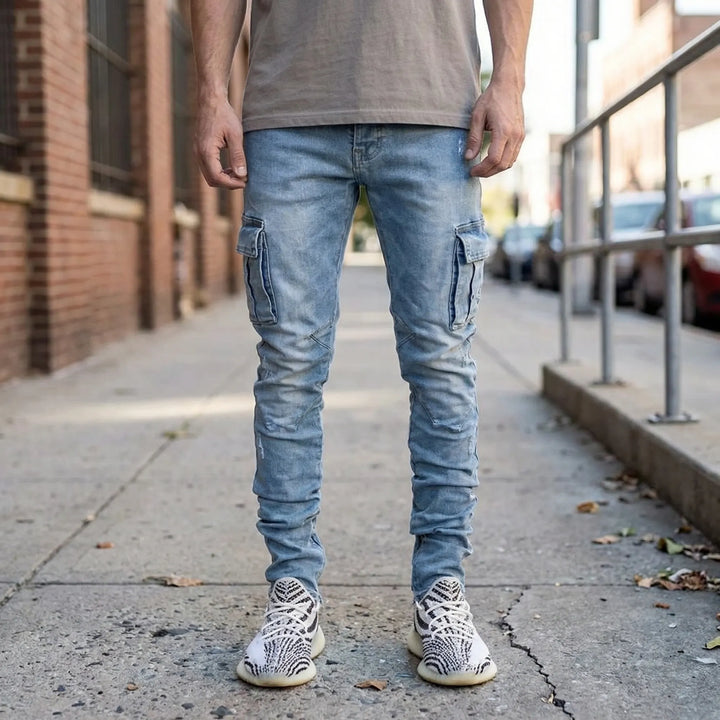 Spijkerbroek heren | Slim fit cargo jeans met stretch en zakken