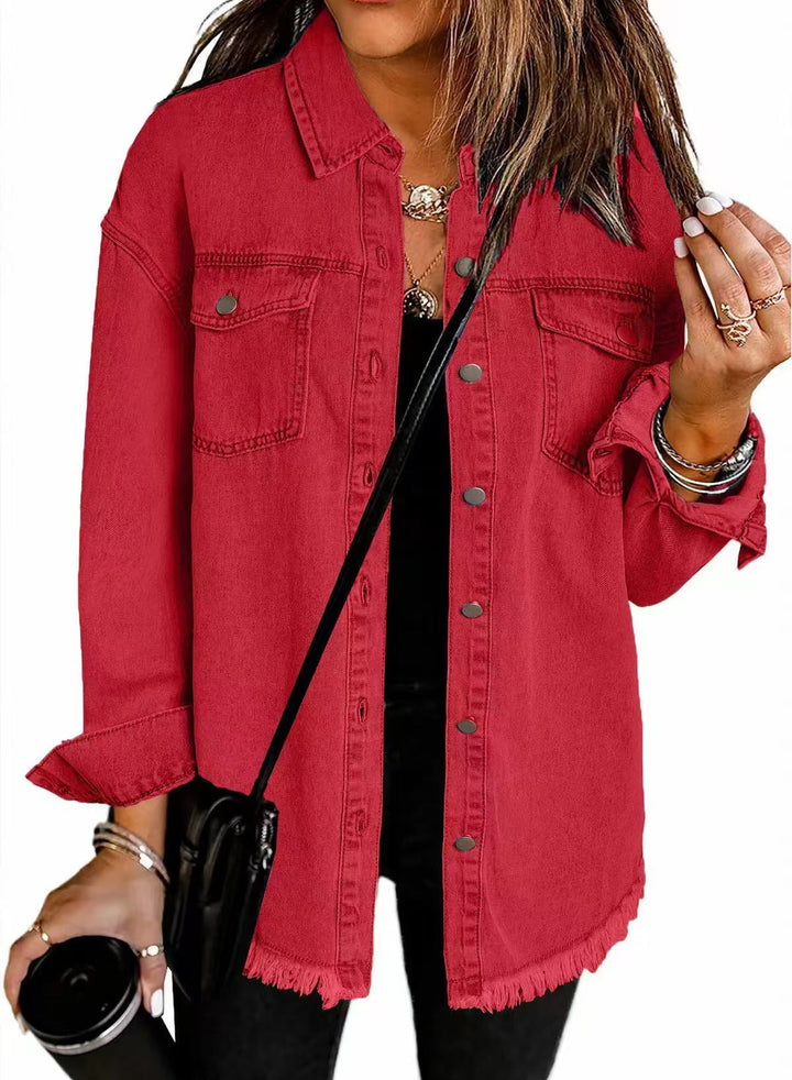 Spijkerjas dames | Denim blouse jas met knopen en regular fit