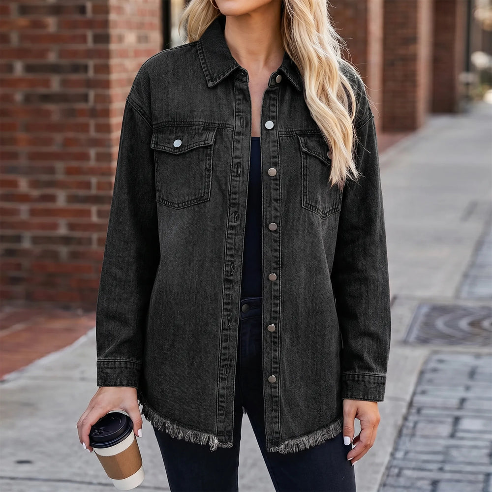 Spijkerjas dames | Denim blouse jas met knopen en regular fit