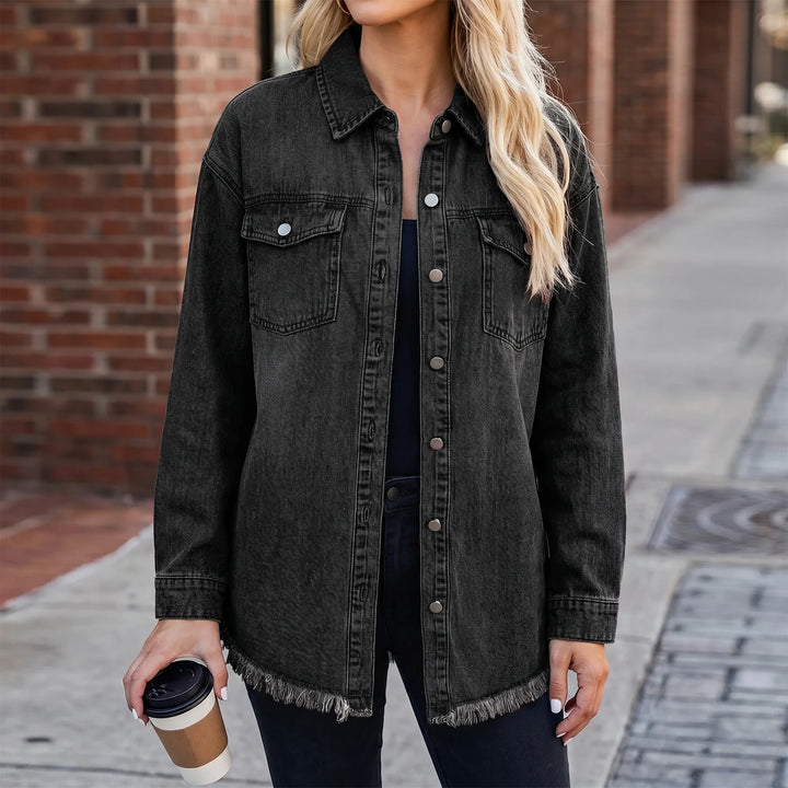 Spijkerjas dames | Denim blouse jas met knopen en regular fit