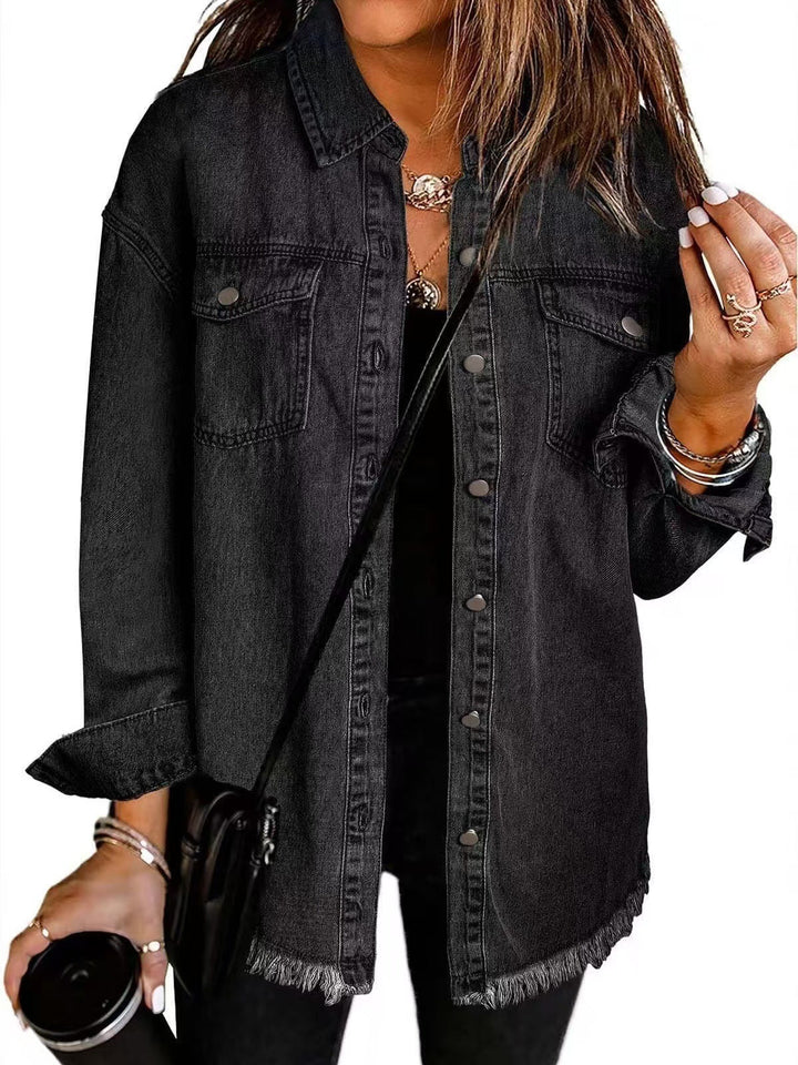 Spijkerjas dames | Denim blouse jas met knopen en regular fit