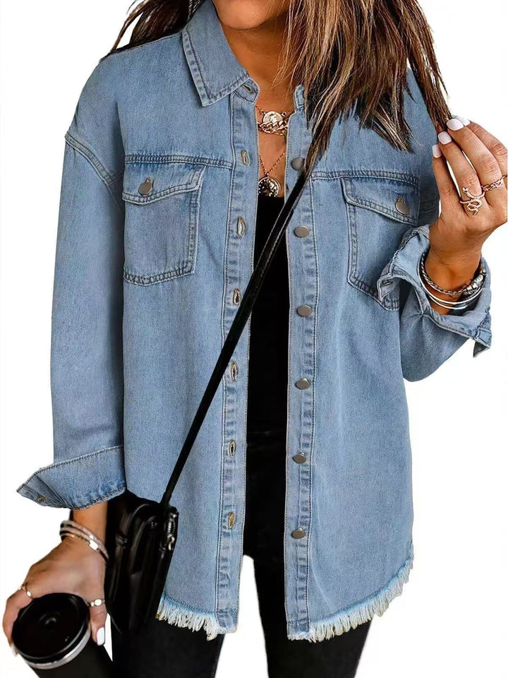Spijkerjas dames | Denim blouse jas met knopen en regular fit