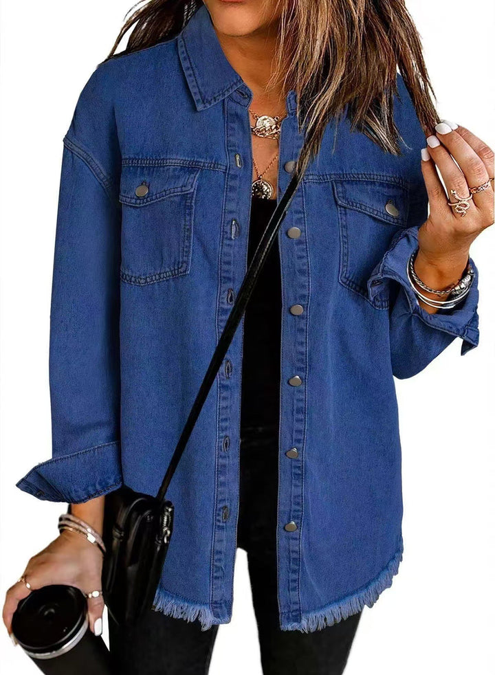 Spijkerjas dames | Denim blouse jas met knopen en regular fit
