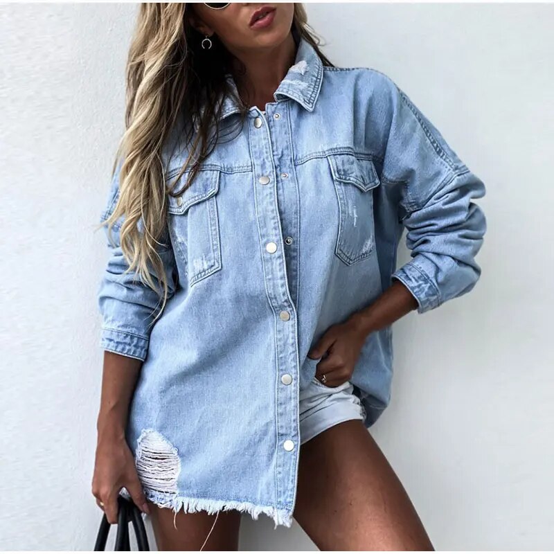 Spijkerjas dames | Oversized denim jasje met knopen