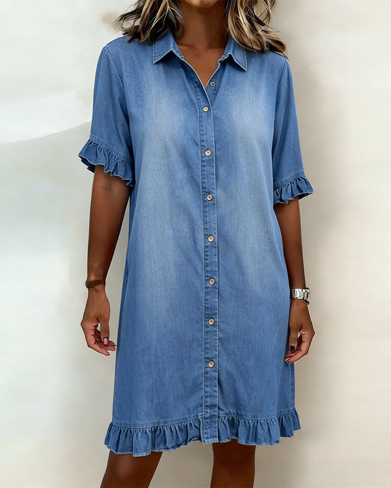 Spijkerjurk dames | Denim jurk met knopen en ruches