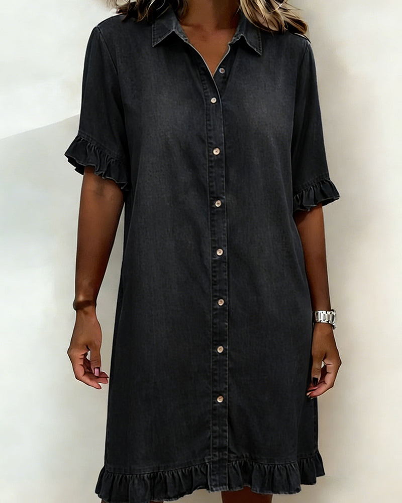 Spijkerjurk dames | Denim jurk met knopen en ruches