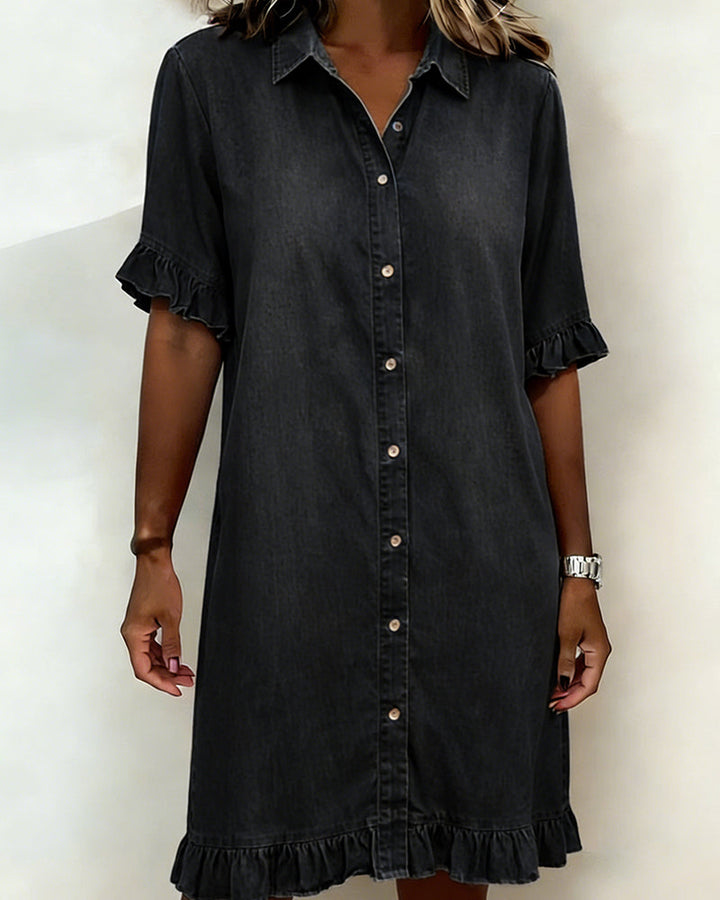 Spijkerjurk dames | Denim jurk met knopen en ruches