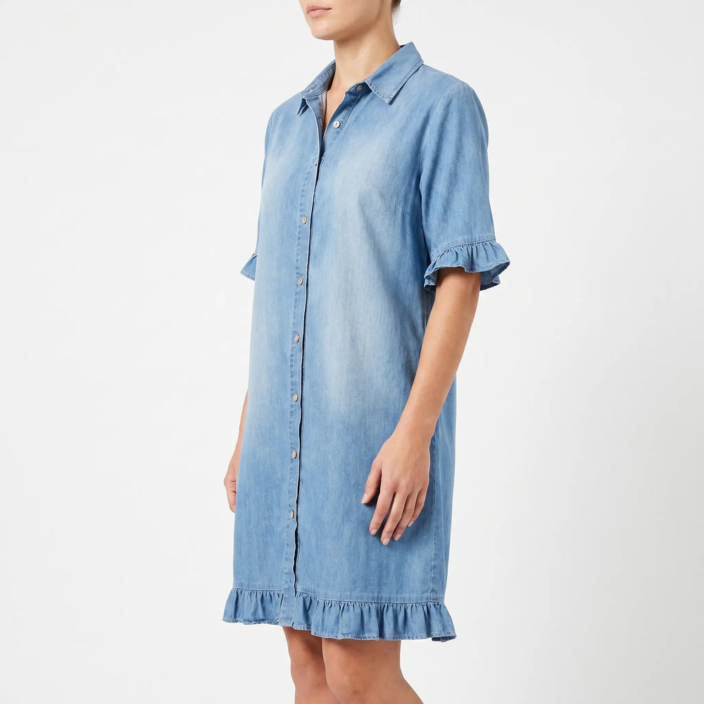 Spijkerjurk dames | Denim jurk met knopen en ruches