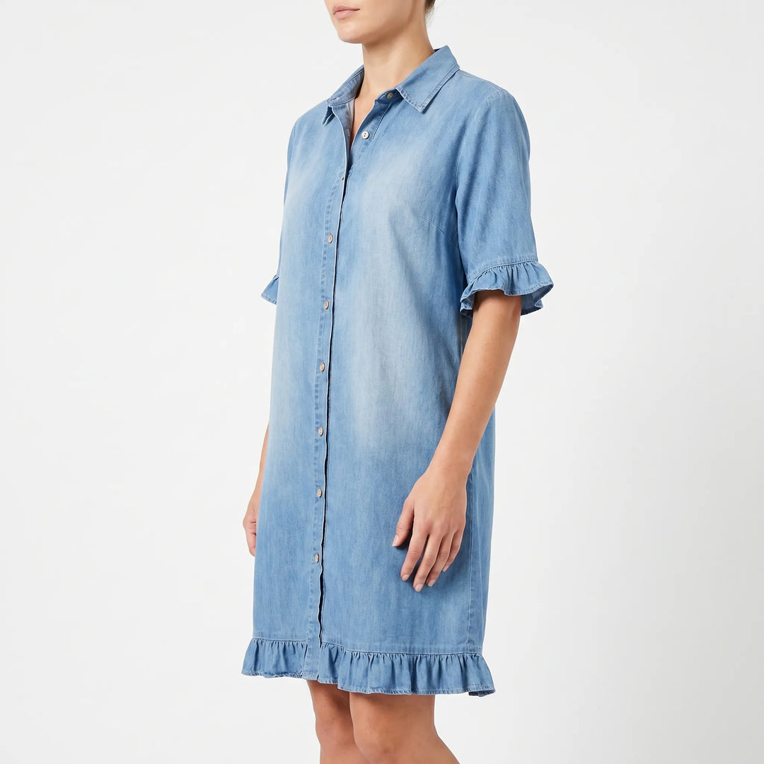 Spijkerjurk dames | Denim jurk met knopen en ruches