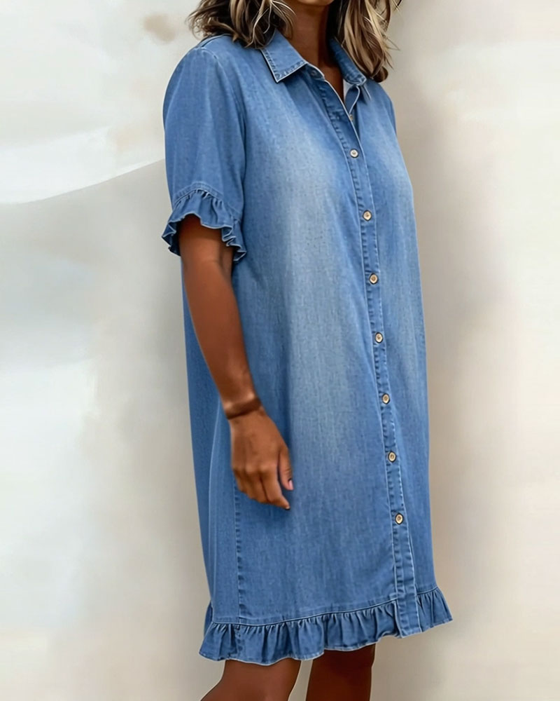 Spijkerjurk dames | Denim jurk met knopen en ruches