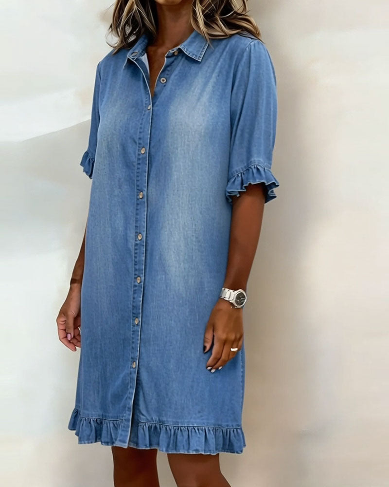 Spijkerjurk dames | Denim jurk met knopen en ruches