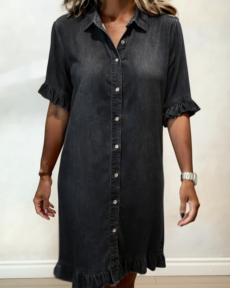 Spijkerjurk dames | Denim jurk met knopen en ruches