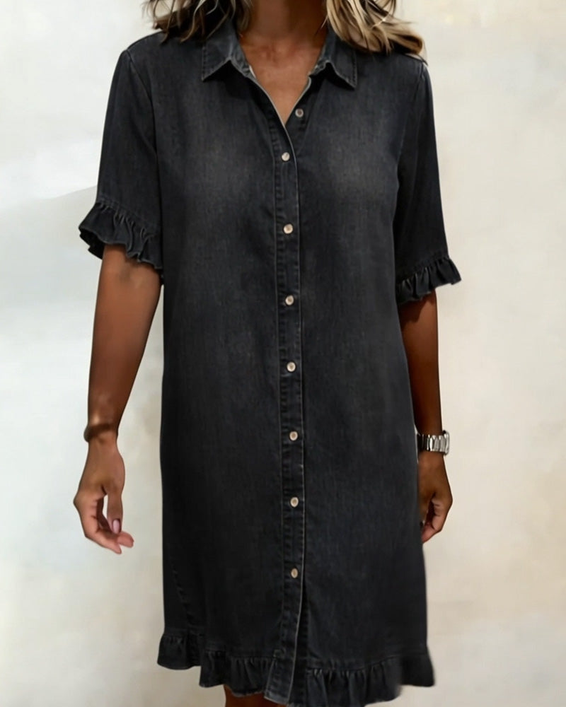 Spijkerjurk dames | Denim jurk met knopen en ruches