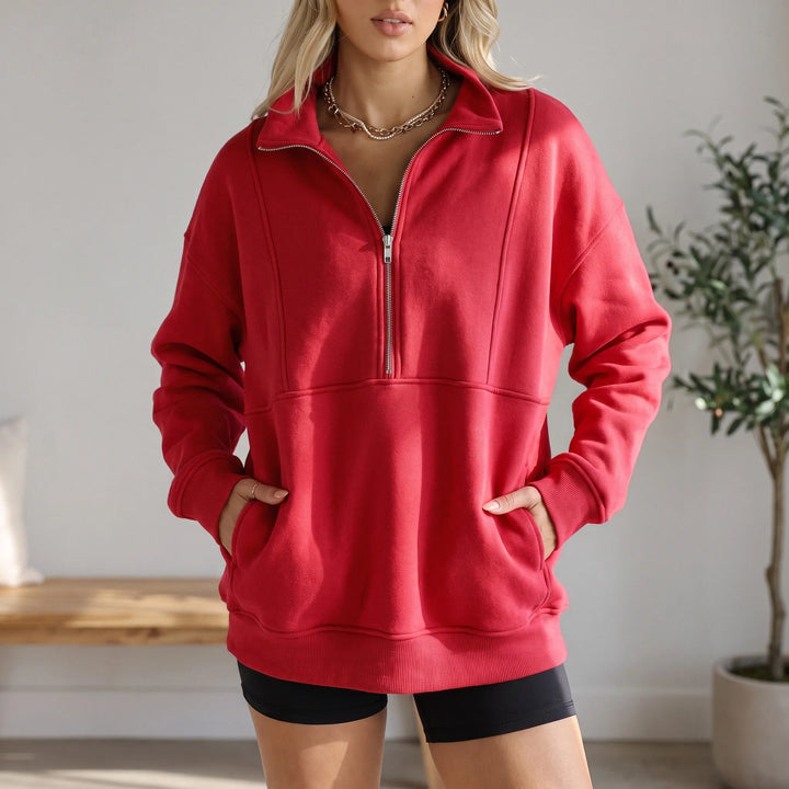 Sweater dames | Oversized model met half zip en kraag