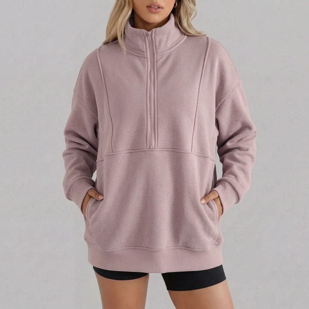 Sweater dames | Oversized model met half zip en kraag