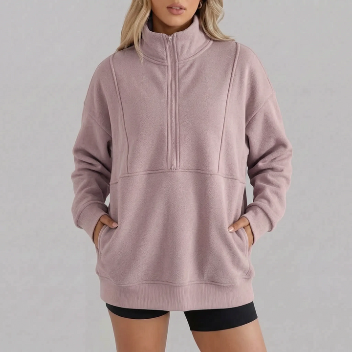 Sweater dames | Oversized model met half zip en kraag