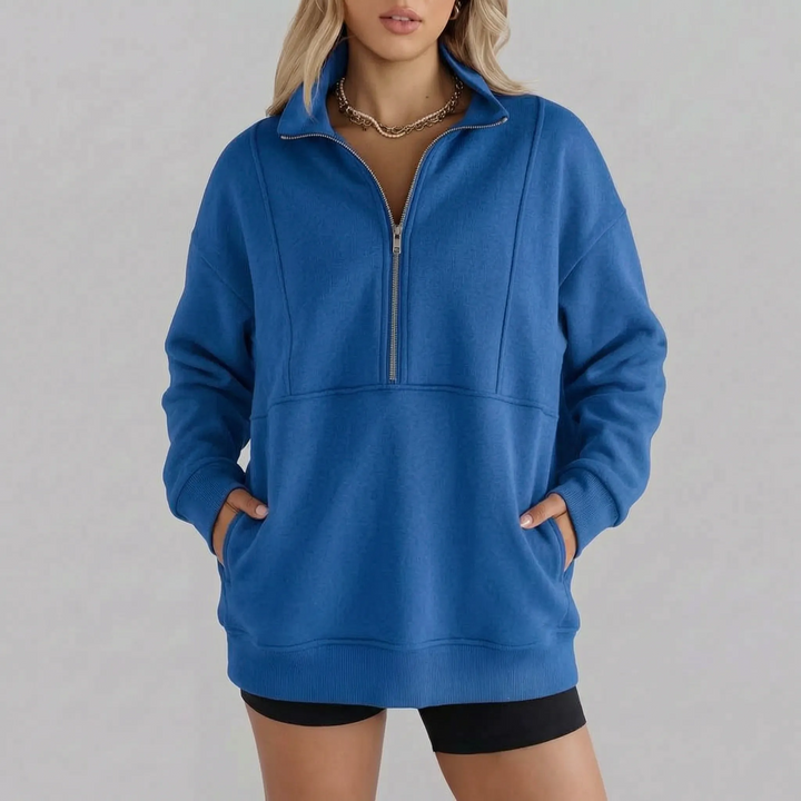Sweater dames | Oversized model met half zip en kraag