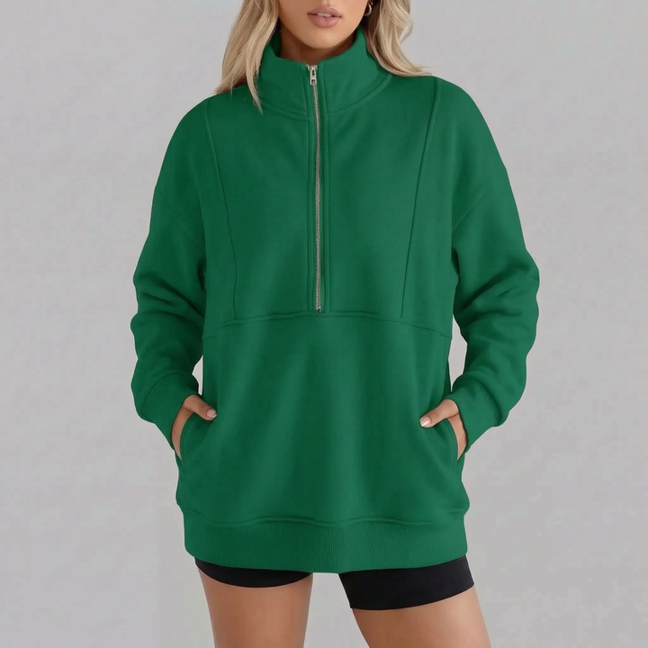 Sweater dames | Oversized model met half zip en kraag