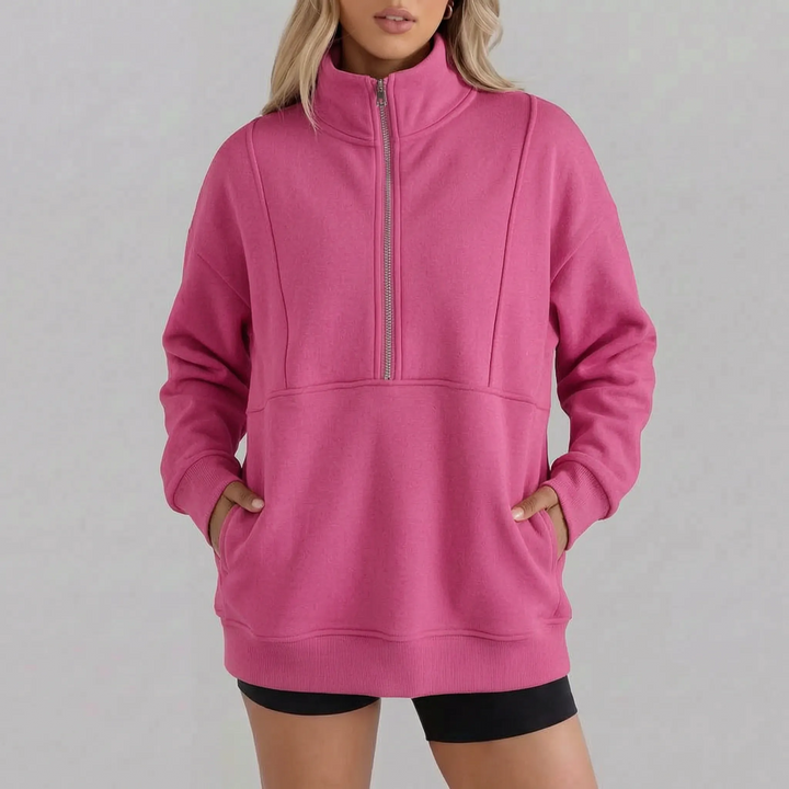 Sweater dames | Oversized model met half zip en kraag