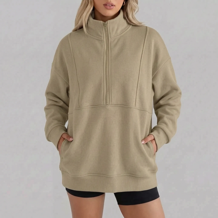 Sweater dames | Oversized model met half zip en kraag
