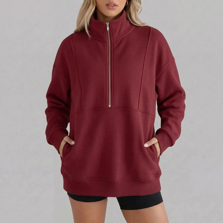 Sweater dames | Oversized model met half zip en kraag