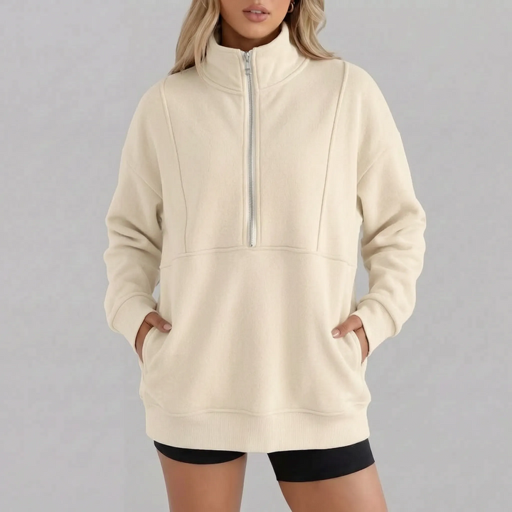 Sweater dames | Oversized model met half zip en kraag