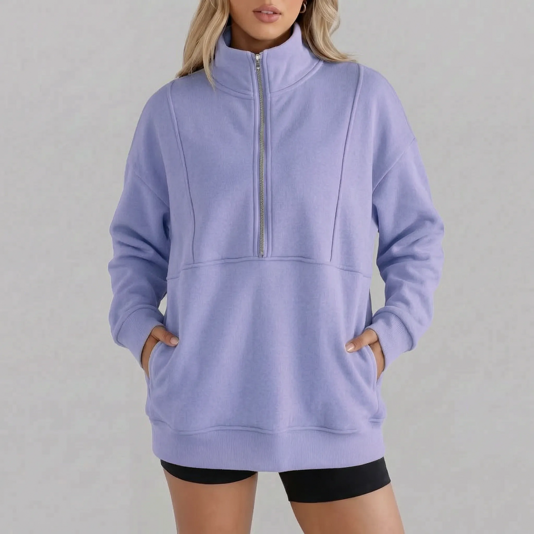 Sweater dames | Oversized model met half zip en kraag