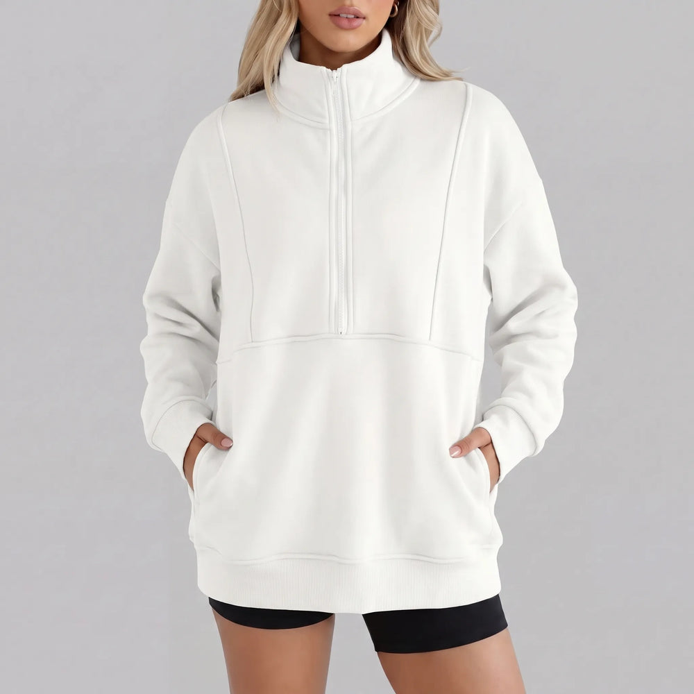 Sweater dames | Oversized model met half zip en kraag