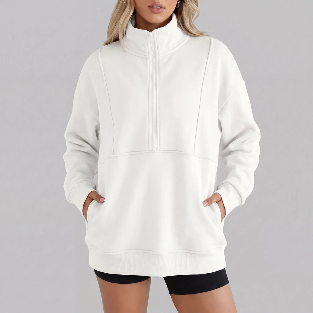 Sweater dames | Oversized model met half zip en kraag