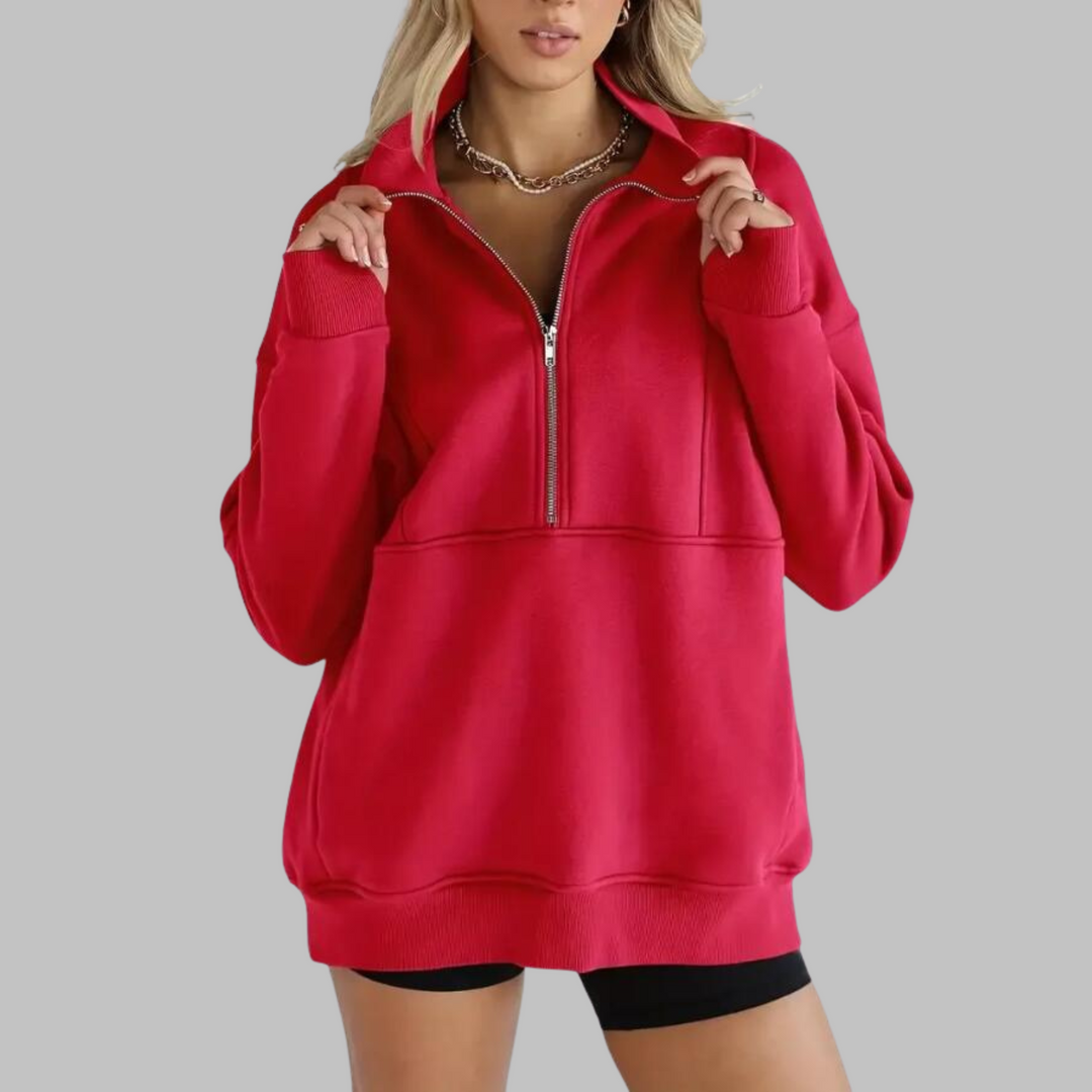 Sweater dames | Oversized model met half zip en kraag