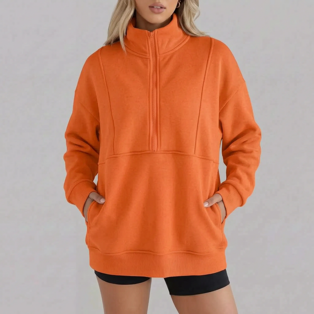 Sweater dames | Oversized model met half zip en kraag
