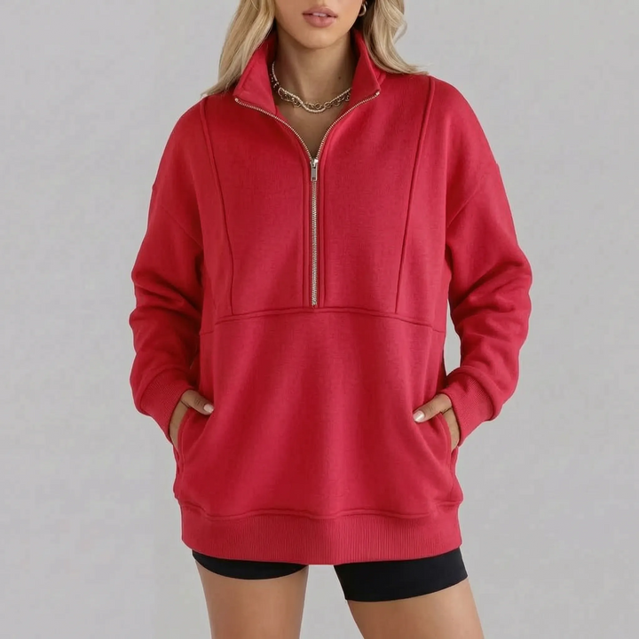Sweater dames | Oversized model met half zip en kraag
