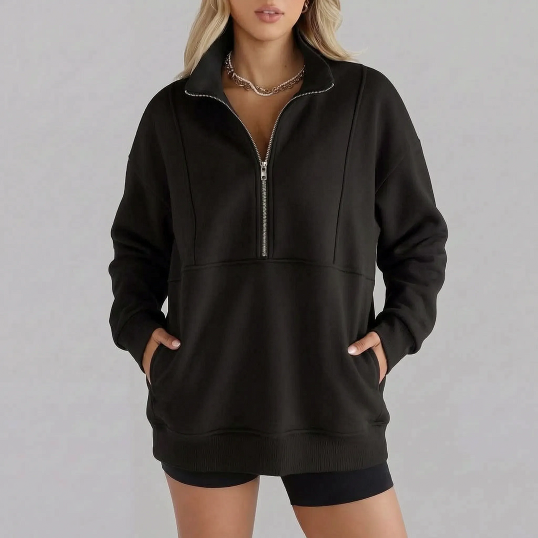 Sweater dames | Oversized model met half zip en kraag
