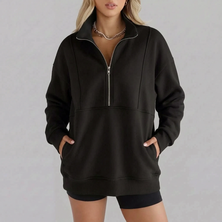 Sweater dames | Oversized model met half zip en kraag